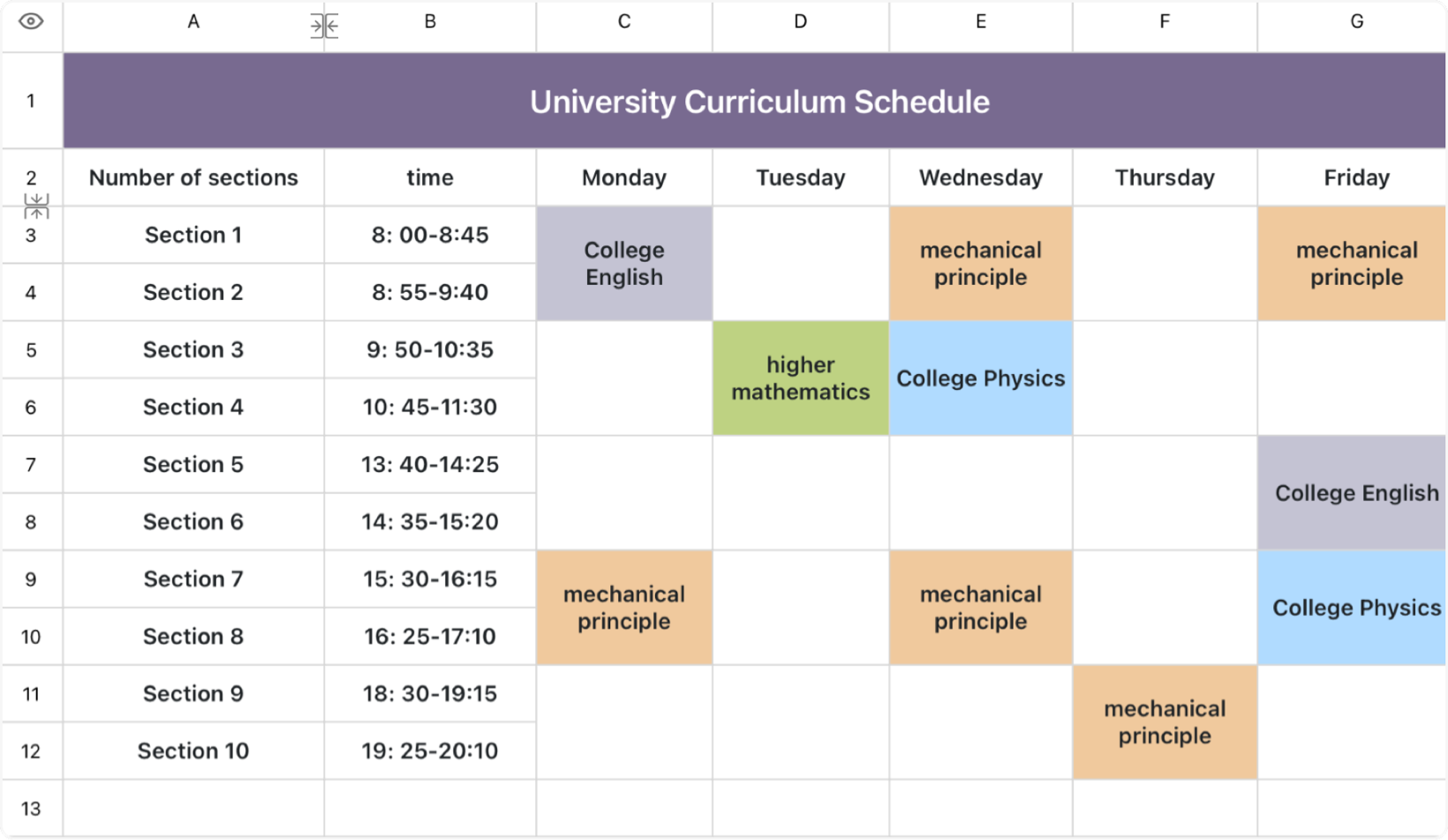 University class schedules 2 1